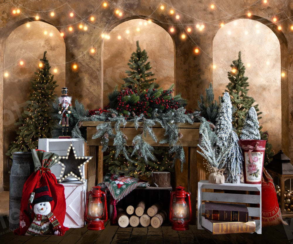 Kate Christmas Fireplace Backdrop Wall for Photography