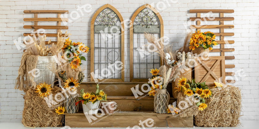 Rustic Autumn Sunflower Window Backdrop