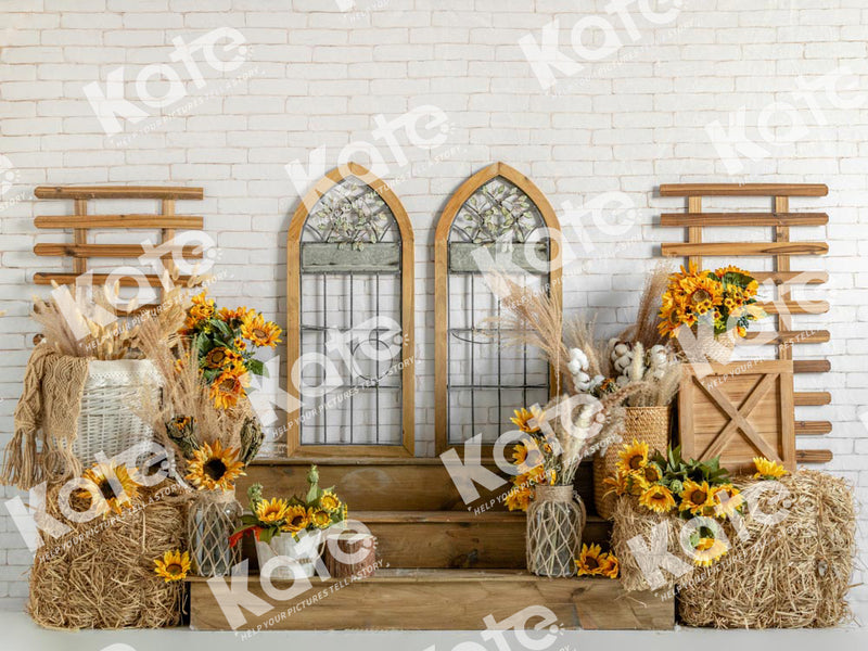 Rustic Autumn Sunflower Window Backdrop