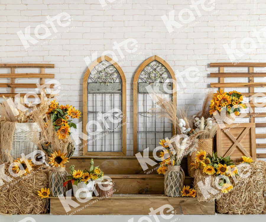 Rustic Autumn Sunflower Window Backdrop