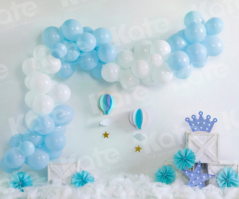Kate Blue Balloons Cake Smash Backdrop Hot Air Designed by Emetselch