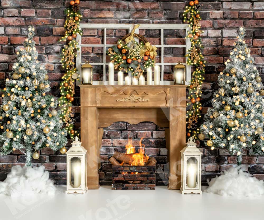 Kate Christmas Old Wall Fireplace Backdrop Designed by Emetselch
