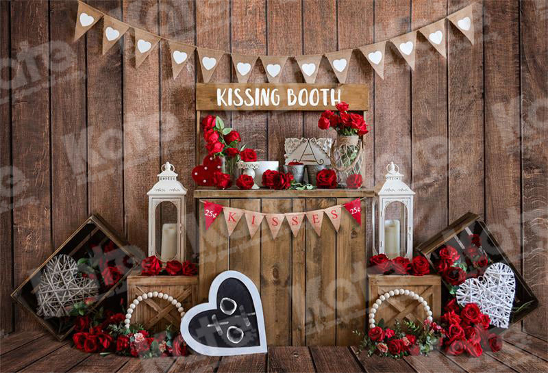 Kate Valentine's Day Rose Vintage Wood Kissing Backdrop for Photography
