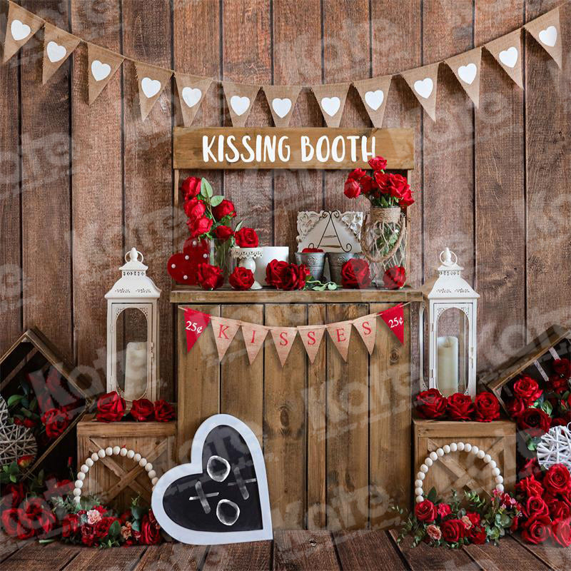 Kate Valentine's Day Rose Vintage Wood Kissing Backdrop for Photography
