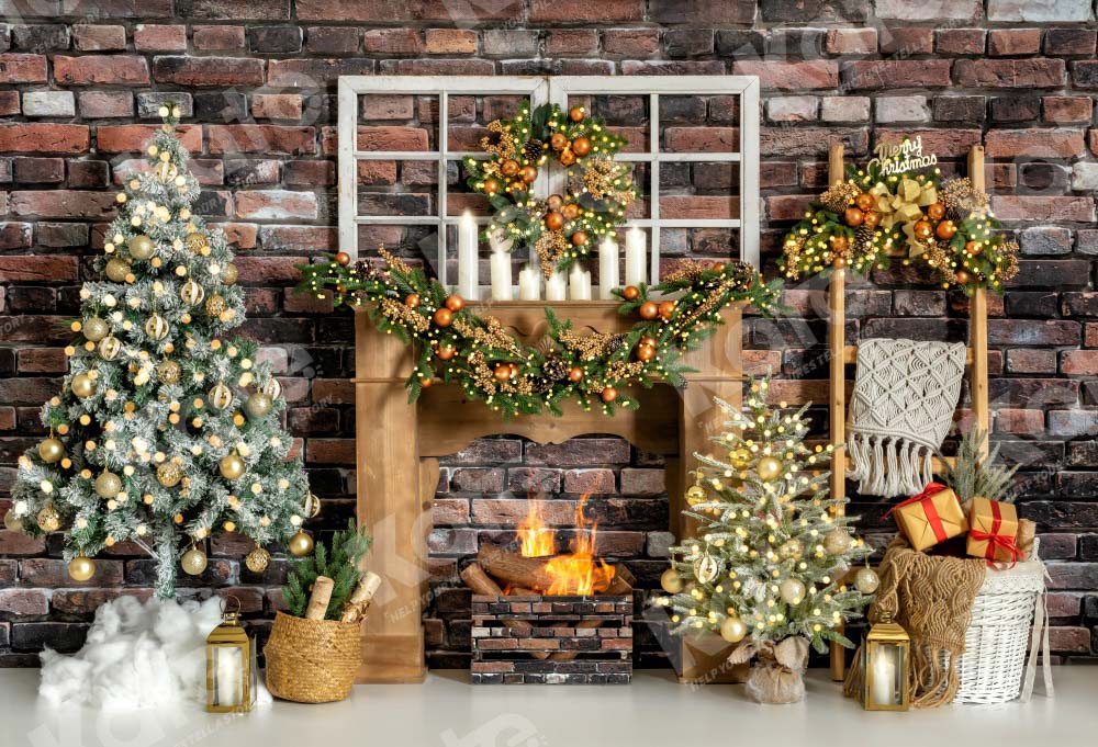 Kate Christmas Fireplace Old Brick Wall Backdrop Designed by Emetselch