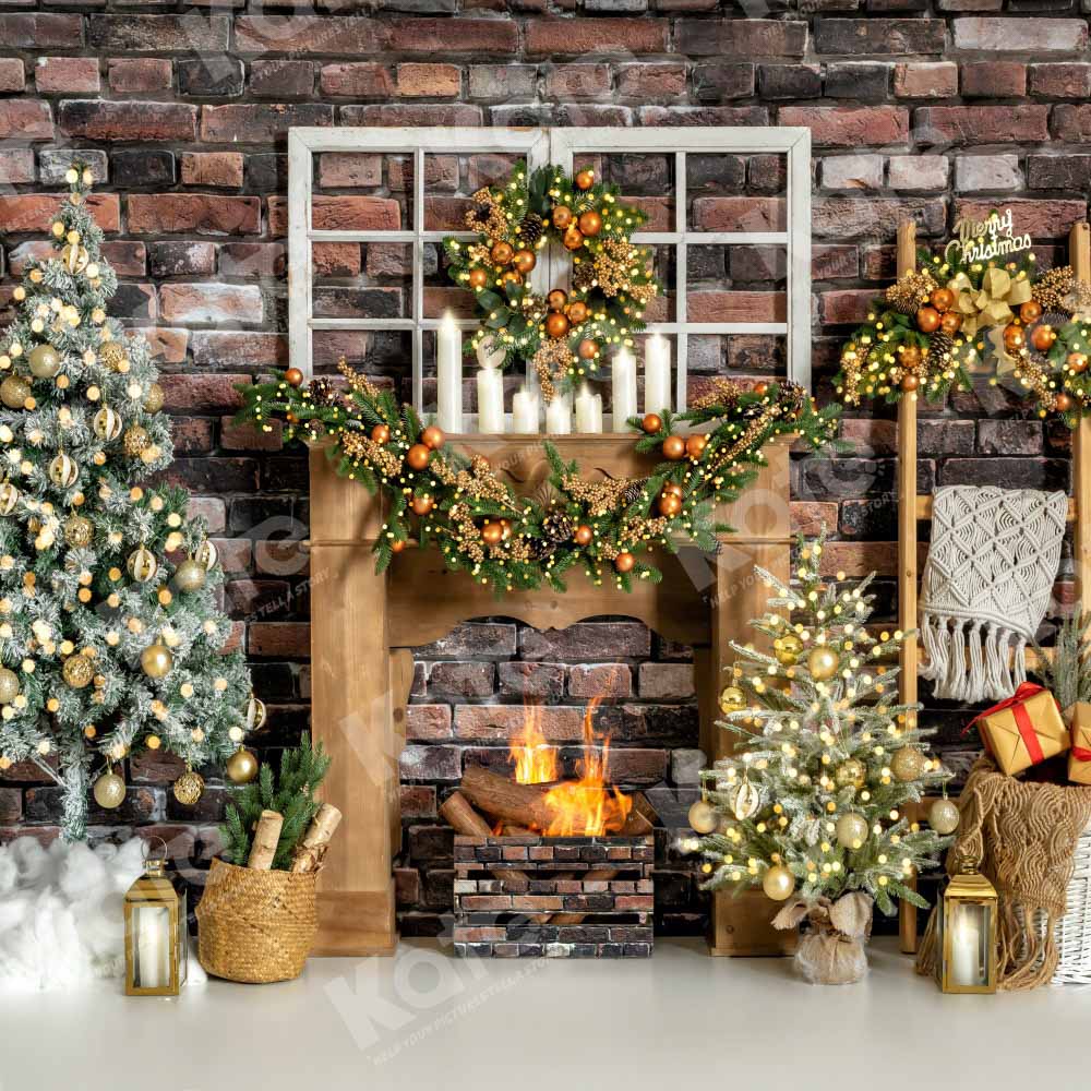 Kate Christmas Fireplace Old Brick Wall Backdrop Designed by Emetselch