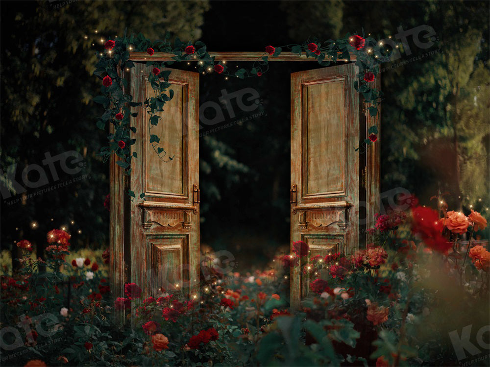 Kate Valentine's Day Night Rose Garden Door Backdrop for Photography