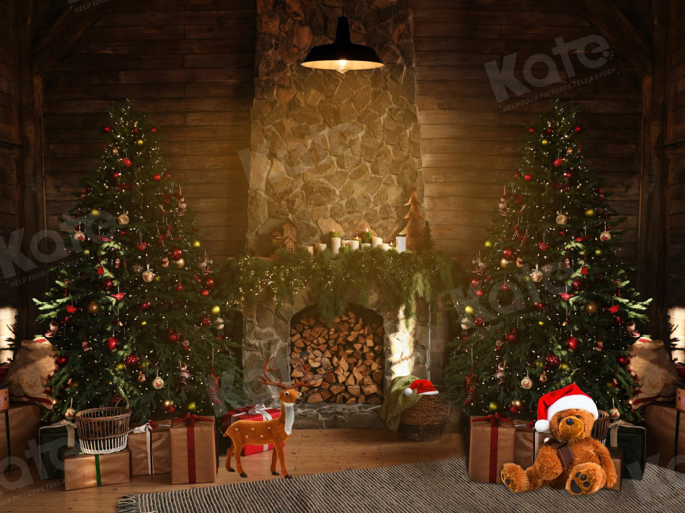 Kate Christmas Tree Fireplace Indoor Backdrop for Photography
