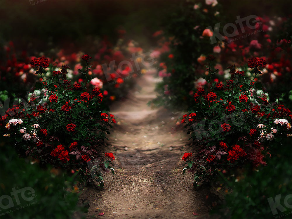 Kate Valentine's Day Rose Garden Path Backdrop for Photography