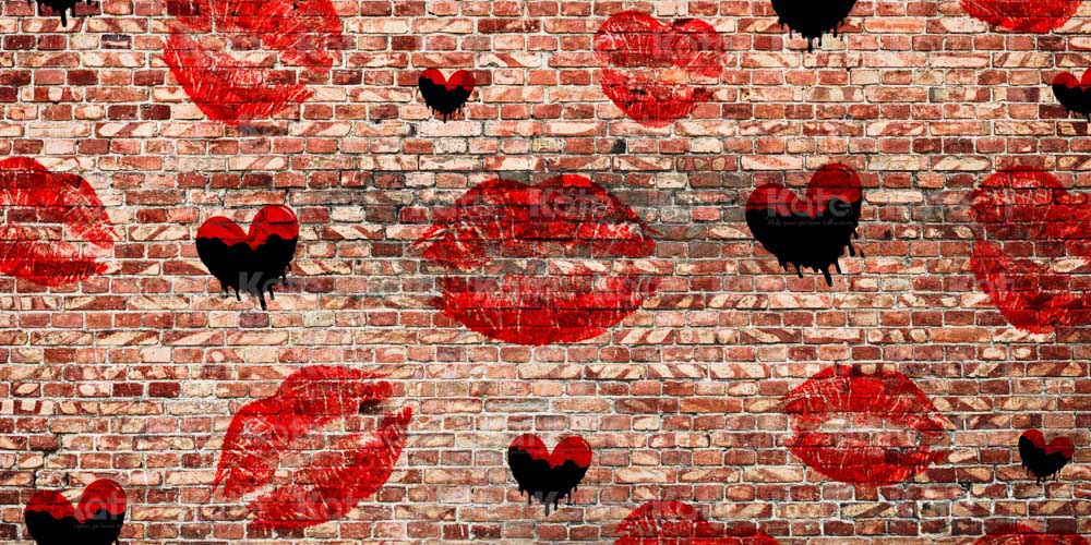 Kate Valentine's Day Backdrop Brick Wall Kiss Designed by Chain Photography