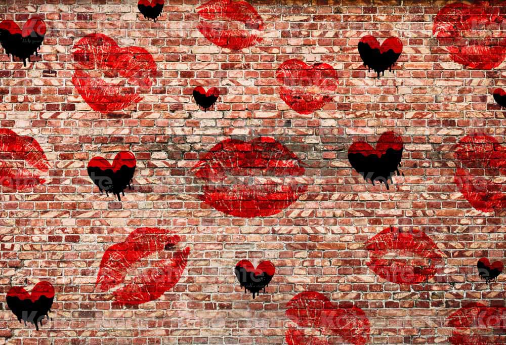 Kate Valentine's Day Backdrop Brick Wall Kiss Designed by Chain Photography