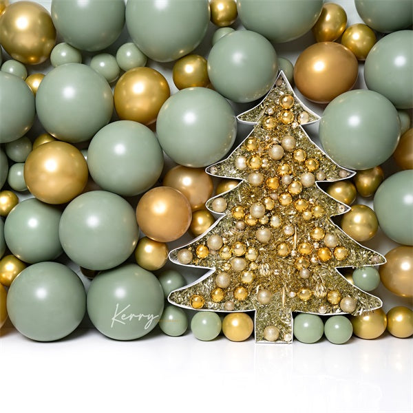 Kate Gold Green Sage Christmas Tree Balloon Wall Backdrop Designed by Kerry Anderson