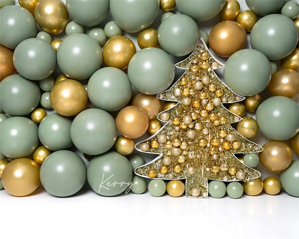 Kate Gold Green Sage Christmas Tree Balloon Wall Backdrop Designed by Kerry Anderson