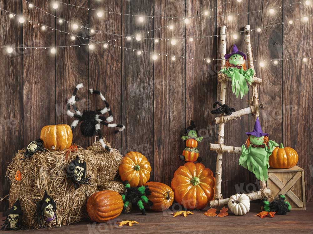 Kate Halloween Pumpkins Vintage Wood Backdrop Designed by Emetselch