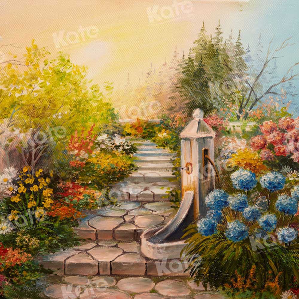 Kate Vintage Fine Art Flower Garden Painted Backdrop Designed by Chain Photography