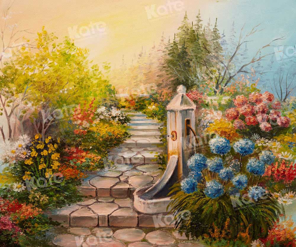 Kate Vintage Fine Art Flower Garden Painted Backdrop Designed by Chain Photography