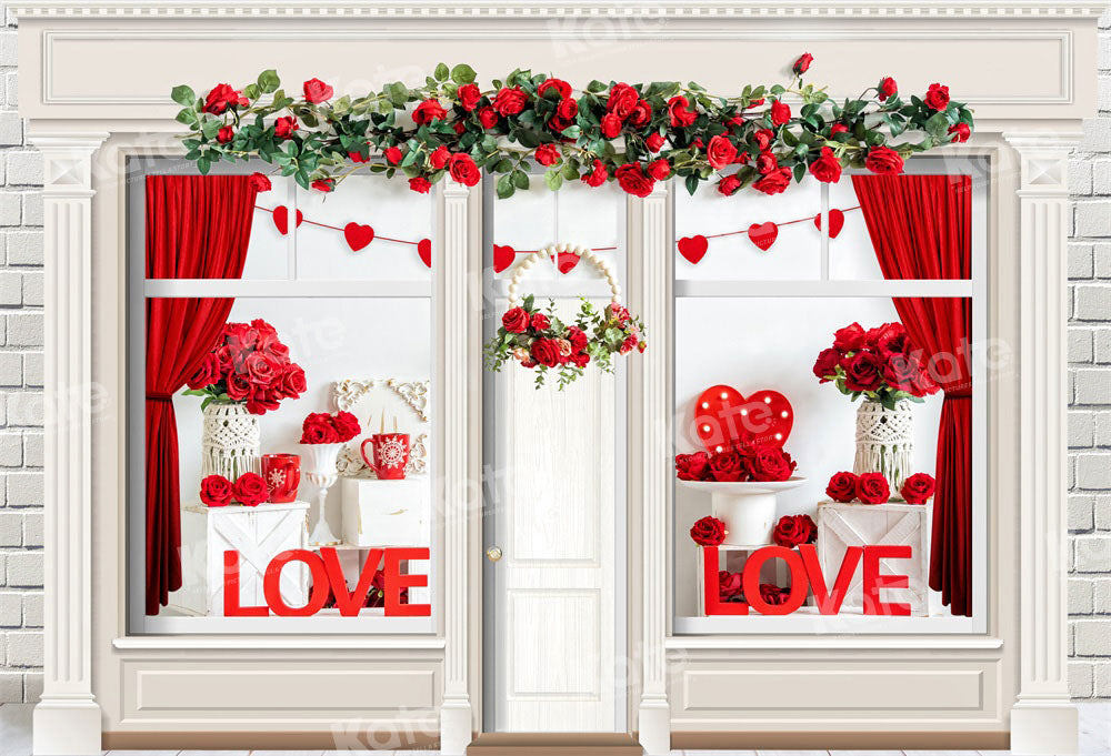 Kate Valentine's Day White Rose Store Love Backdrop Designed by Chain Photography