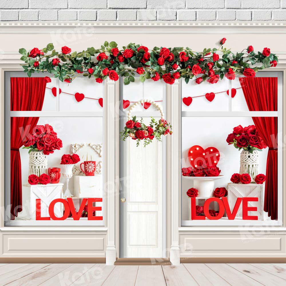 Kate Valentine's Day White Rose Store Love Backdrop Designed by Chain Photography