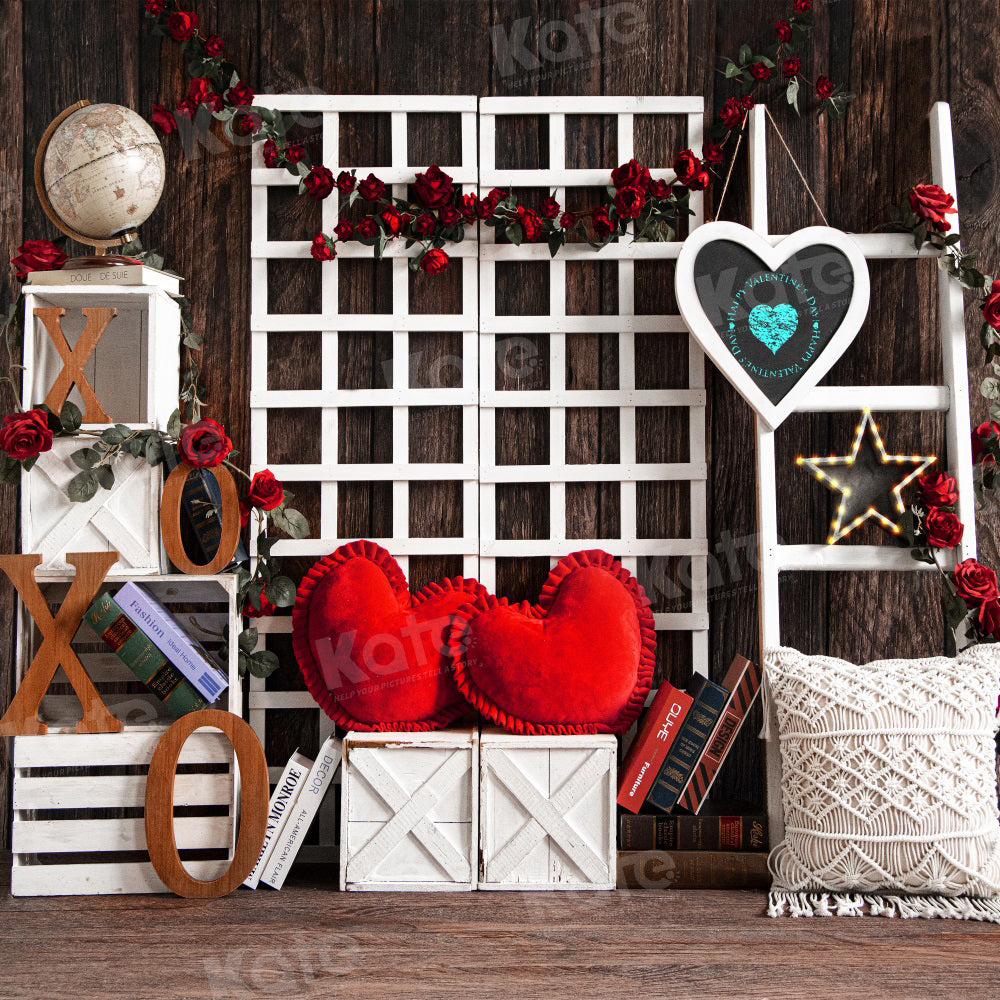 Kate Valentine's Day Love XOXO Vintage Wood Backdrop for Photography