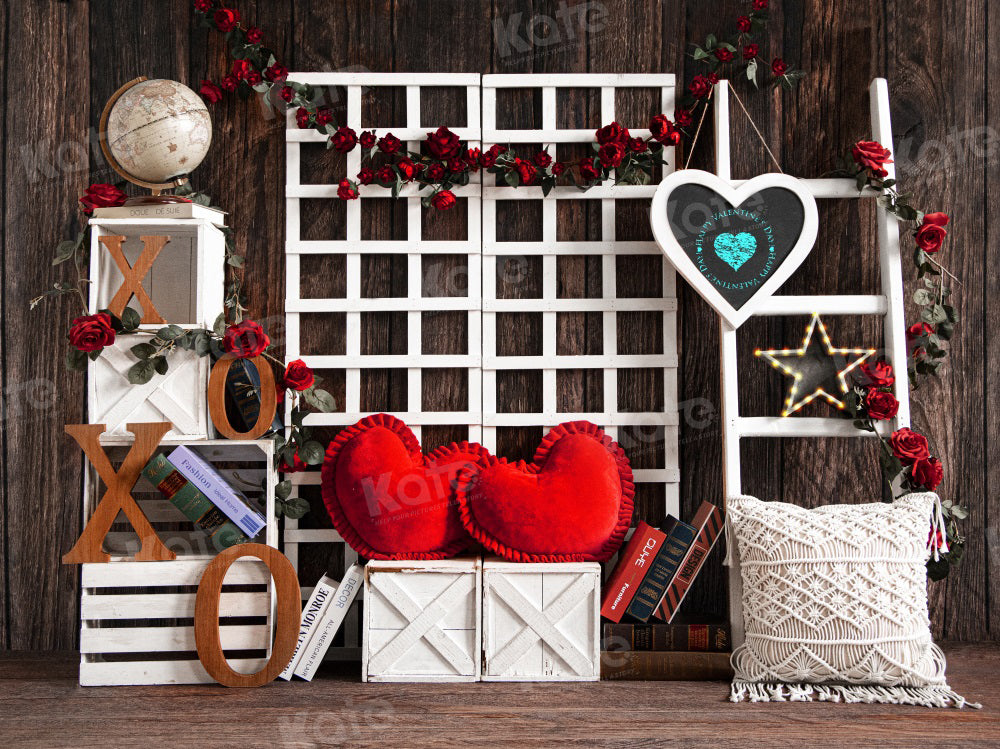 Kate Valentine's Day Love XOXO Vintage Wood Backdrop for Photography
