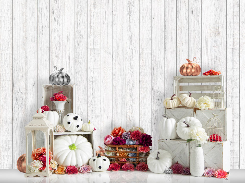 Kate Autumn White Wood Pumpkins Backdrop for Photography