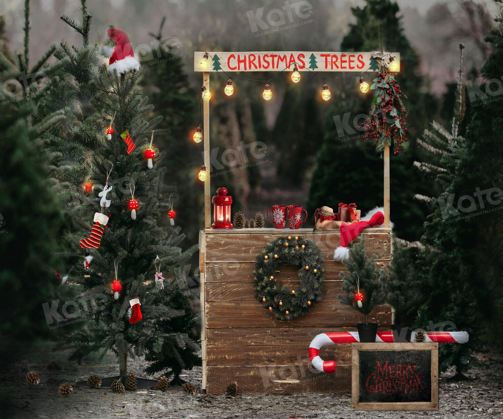Kate Christmas Trees Farm Hot Cocoa Backdrop for Photography