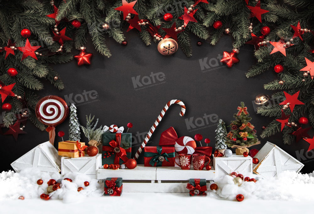 Kate Christmas Candy Black Wall Gifts Backdrop for Photography