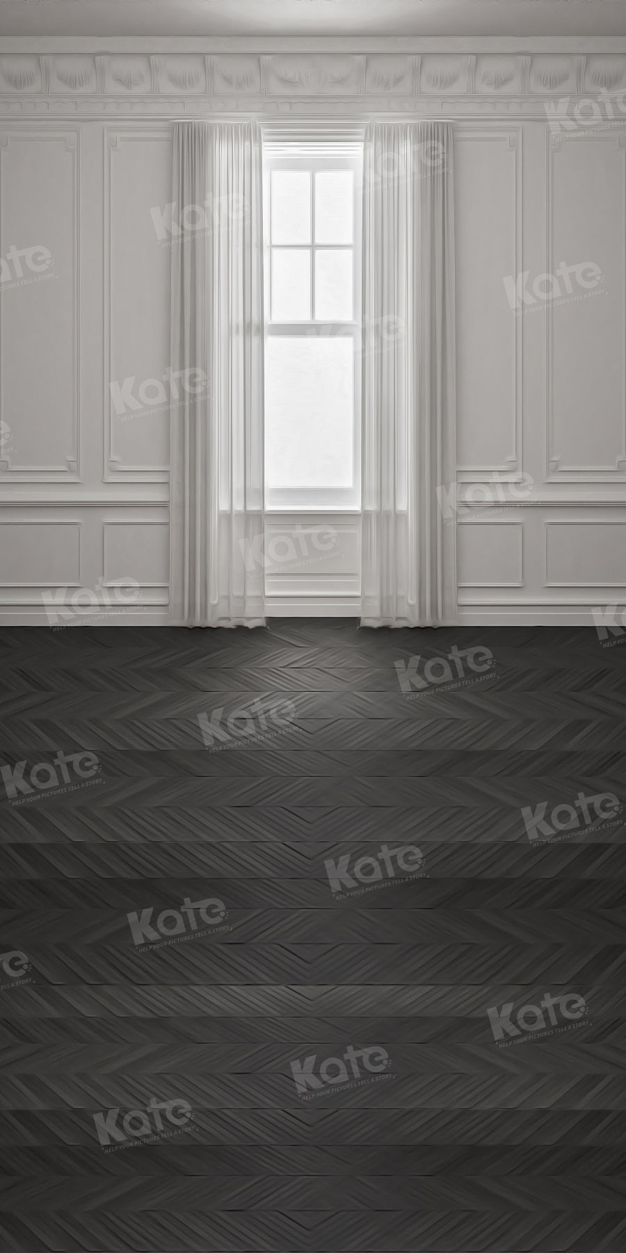 Kate Gray Retro Wall Window Dark Wood Floor Backdrop for Photography