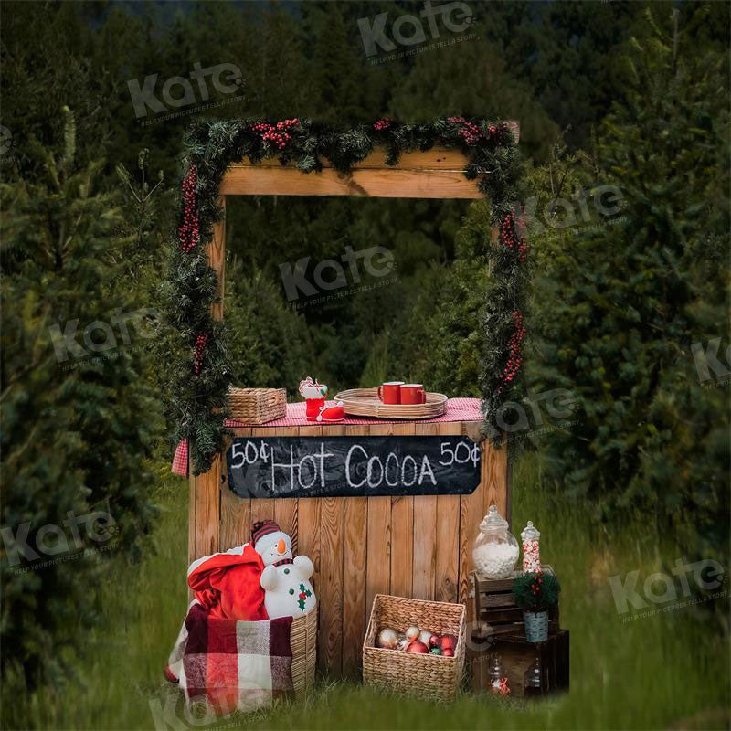 Kate Christmas Hot Cocoa Outdoor Trees Backdrop for Photography