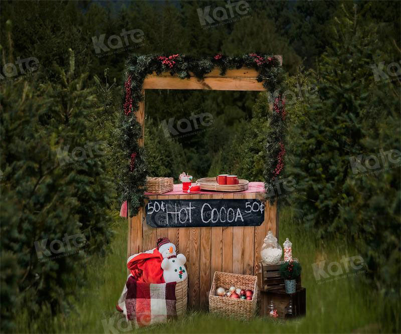 Kate Christmas Hot Cocoa Outdoor Trees Backdrop for Photography