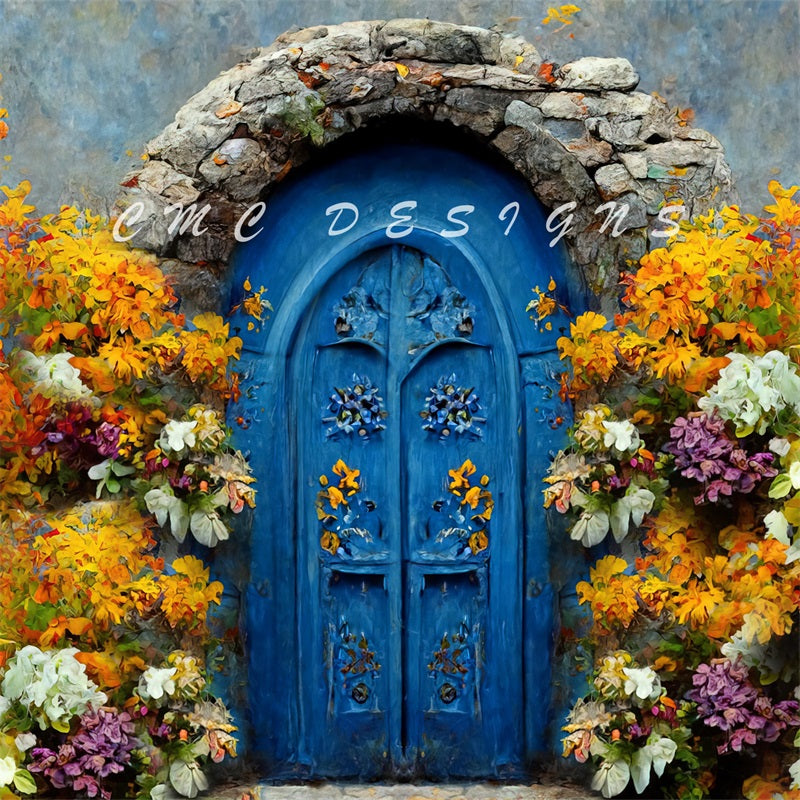 Kate Fall Entry Backdrop with Blue Door Designed by Candice Compton
