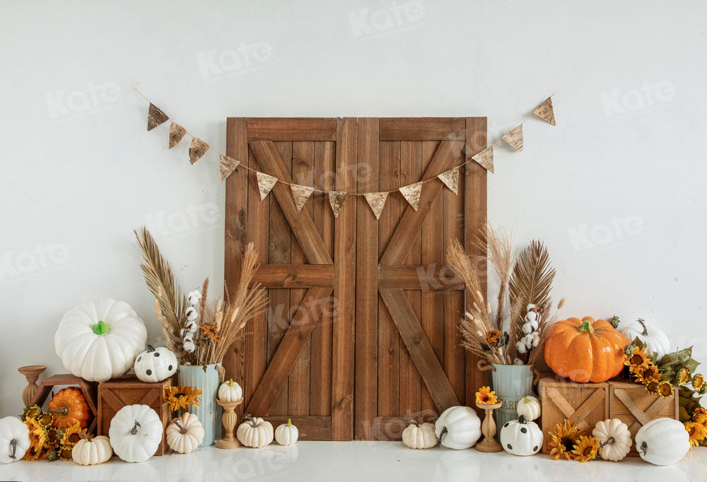 Kate Autumn Thanksgiving Pumpkin Barn Door Backdrop Designed by Emetselch