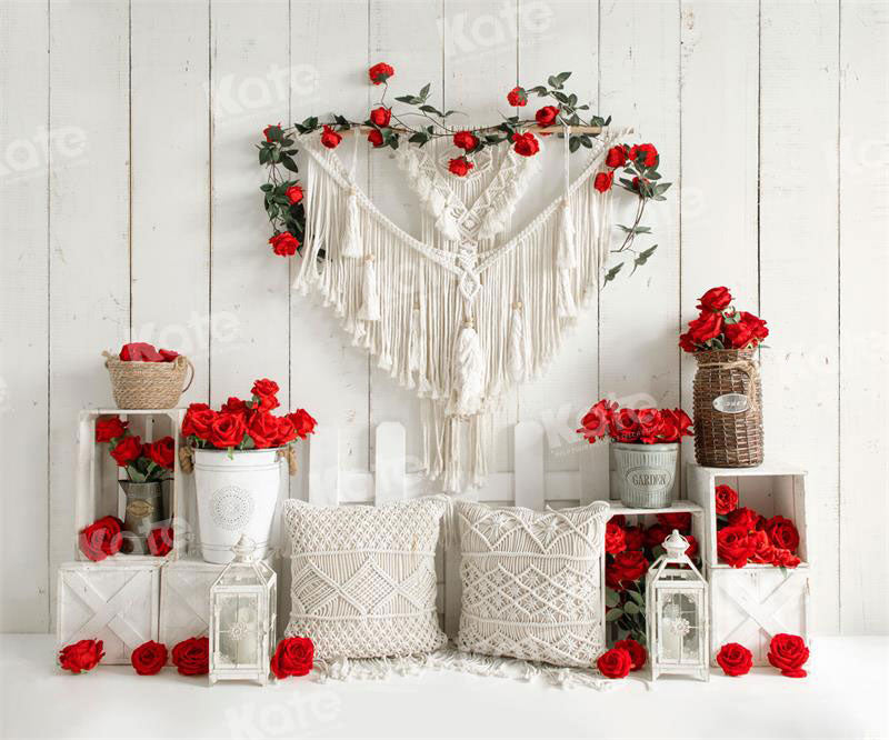 Valentine's Day Boho Rose White Wall Achtergrond voor Fotografie