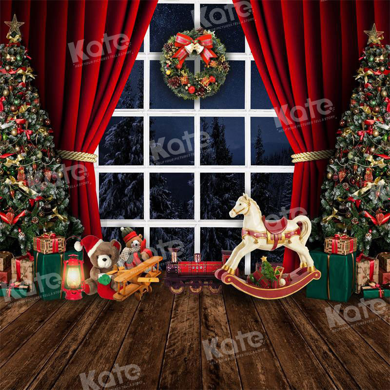 Kate Christmas Window Trojan Horse Red Curtain Backdrop for Photography