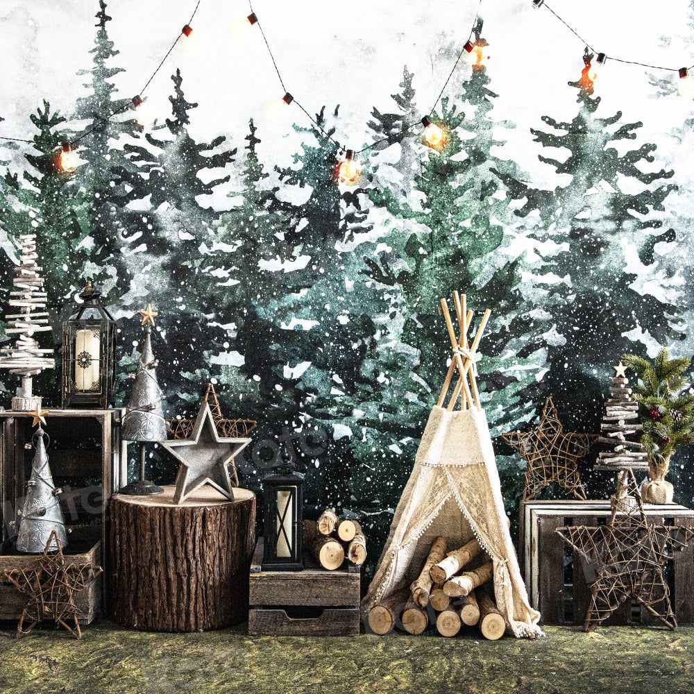 Kate Winter Jungle Boho Tent Snow Backdrop for Photography