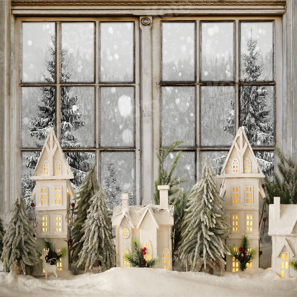 Kate Winter Window Lovely Christmas Town Model Backdrop for Photograph