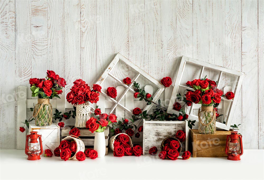 Rustic Vintage Red Rose Floral Backdrop