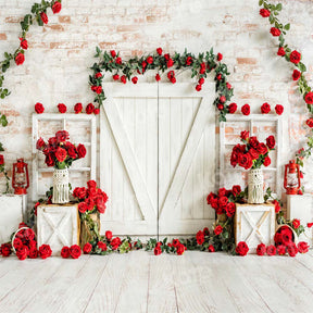 Kate Valentine's Day Barn Door Rose Wall Backdrop for Photography