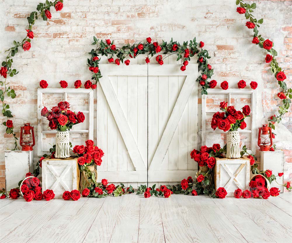 Kate Valentine's Day Barn Door Rose Wall Backdrop Designed by Emetselch