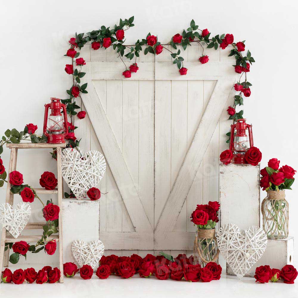Kate Valentine's Day Rose White Barn Door Backdrop Designed by Emetselch