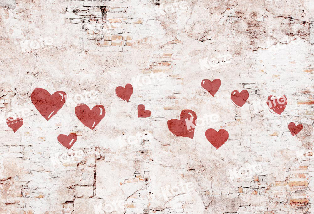Kate Valentine's Day Love Heart Painted Retro Wall Backdrop Designed by Kate Image