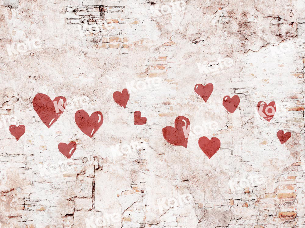 Kate Pet Valentine's Day Love Heart Painted Retro Wall Backdrop Designed by Kate Pet Image