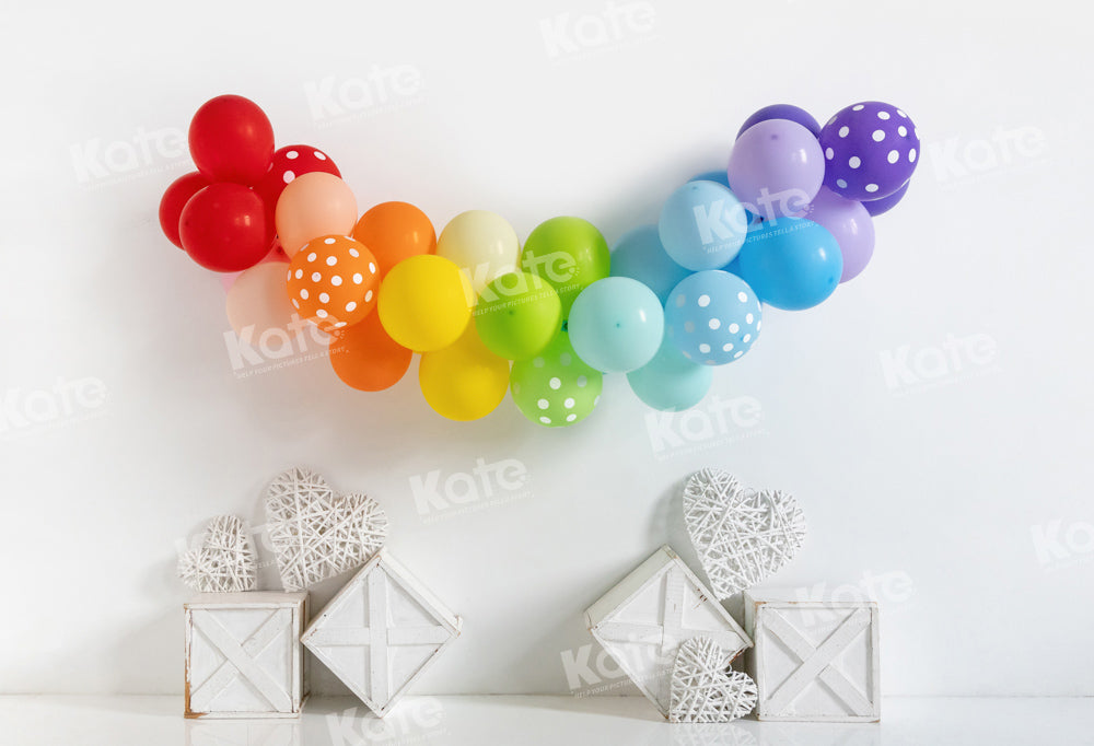 Kate Rainbow Polka Dot Balloons Birthday Party Backdrop Designed by Emetselch