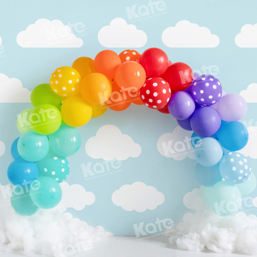 Kate Birthday Rainbow Balloons Cloud Backdrop Designed by Emetselch