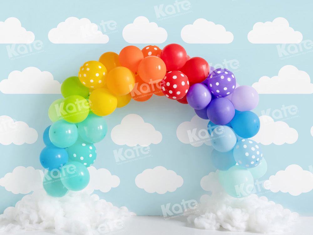 Kate Birthday Rainbow Balloons Cloud Backdrop Designed by Emetselch