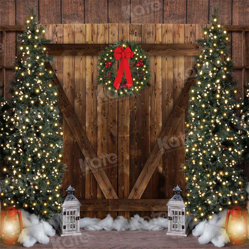 Kate Christmas Retro Barn Door Tree Backdrop for Photography