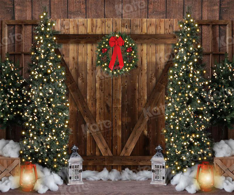 Kate Christmas Retro Barn Door Tree Backdrop for Photography