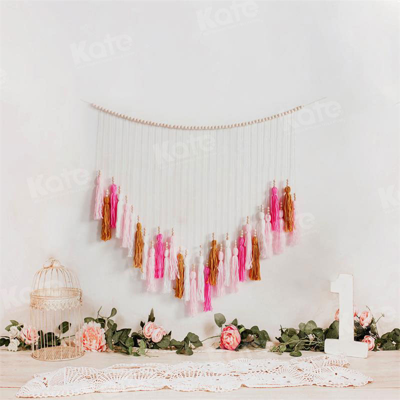 Kate Spring Flower Birthday Boho Swag Backdrop for Photography
