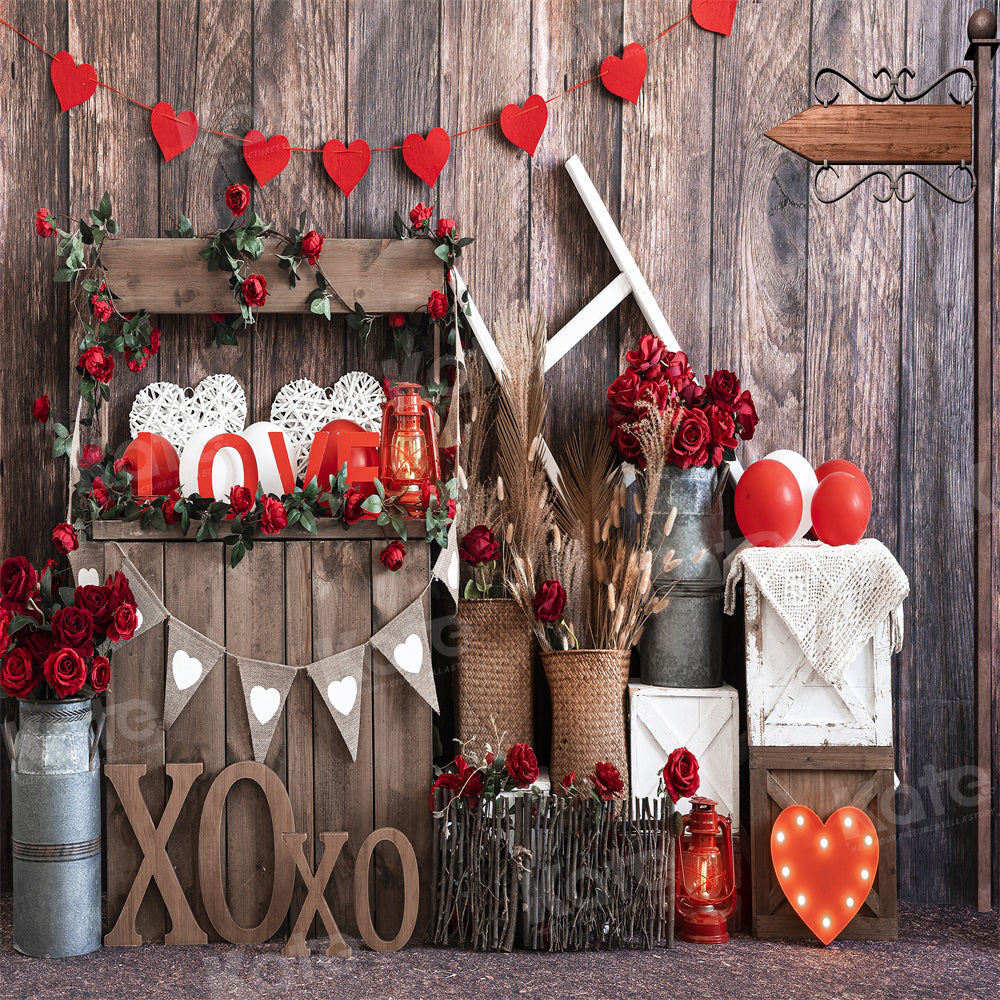 Kate Valentine's Day Vintage Wood XOXO Rose Store Backdrop for Photography