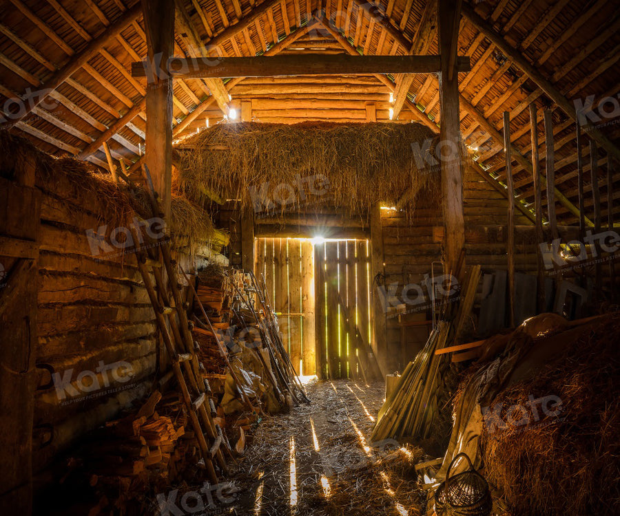 Rustic Barn Interior Vintage Backdrop